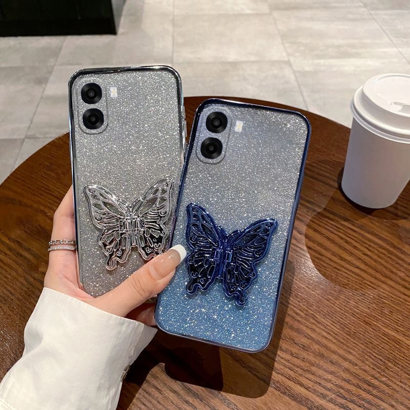 New Phone case OPPO A6T Pro A6X A6 Back cover with Cute Butterfly Stand Luxury Slim Gradient Clear Plating Glitter Girls For OPPO A6 A6T Pro case.