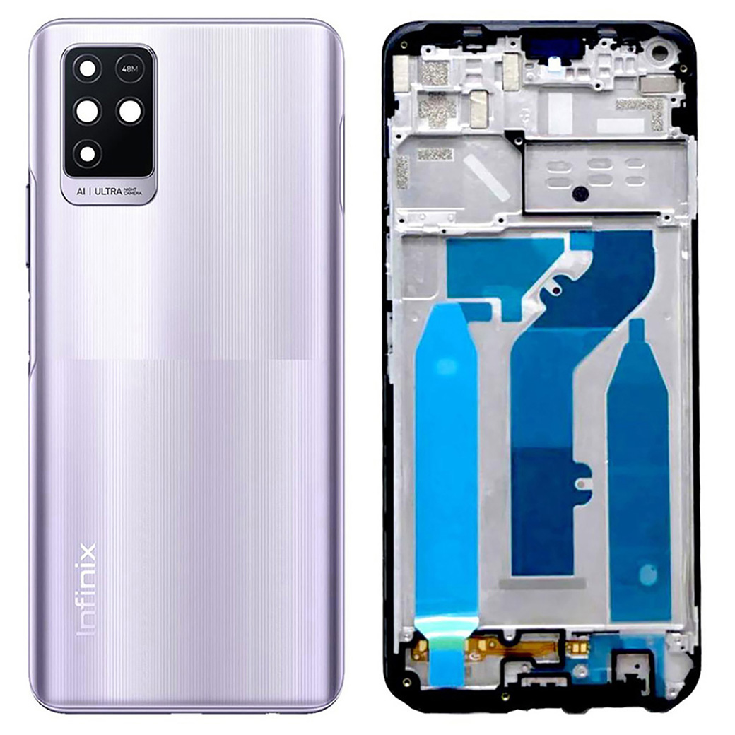 Infinix Note 10 Middle Frame Housing with Power Volume Buttons & Camera Lens Complete Body Casing Replacement Note 10 - Purple - 100% Fitting. 
