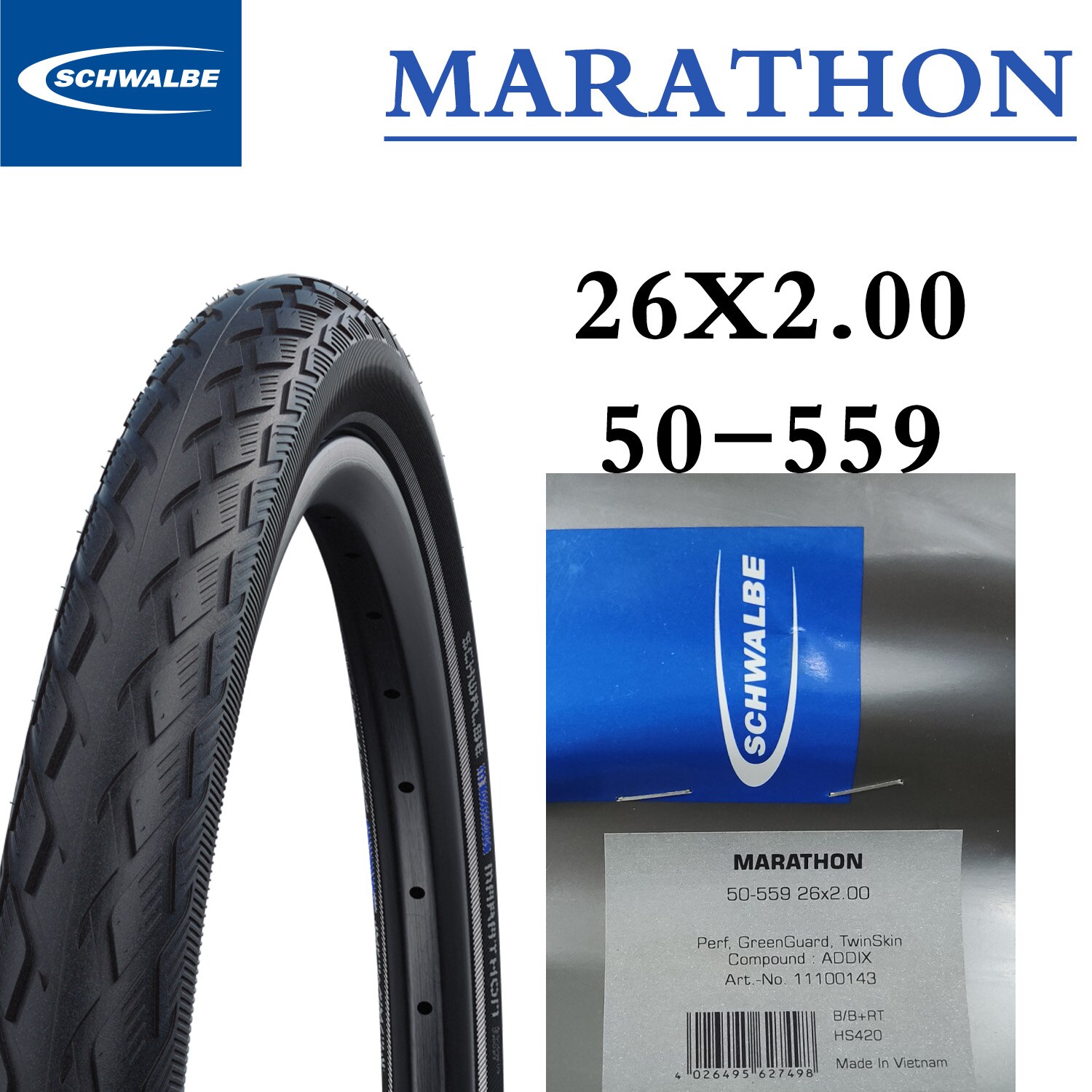 Schwalbe Marathon lốp xe đạp đường trường 29 inch 26x