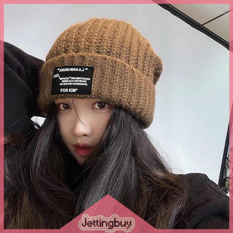 Flash Sale Korean Warm Knitted Hat Solid Color Windproof Woolen Hats Women Ski Slouchy Cap Skull Warm Knitted Beanies Hat