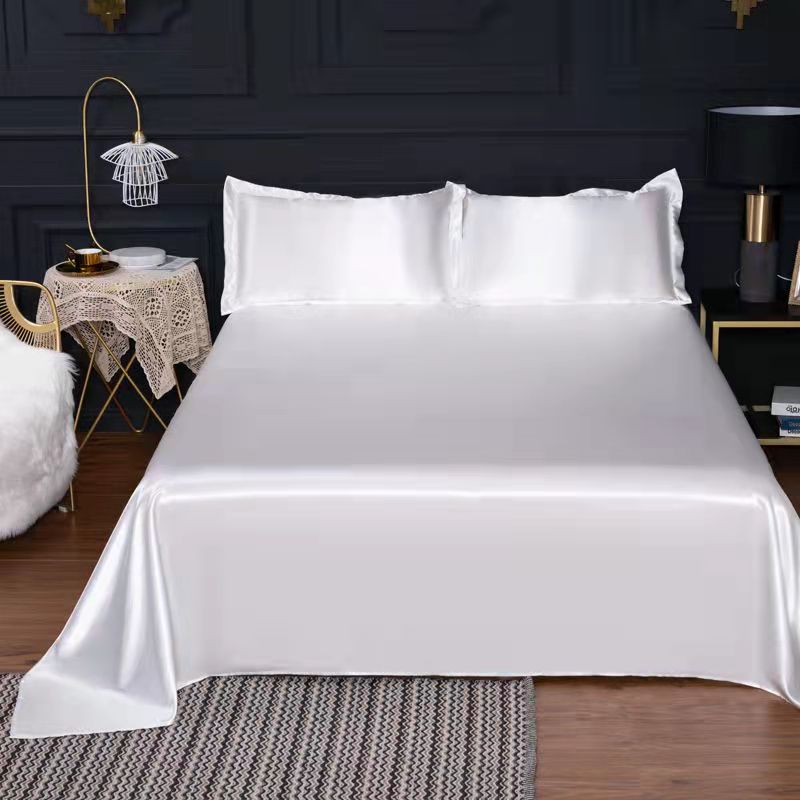 【Summer Ice Silk Bed Sheet + Pillowcase】Summer Bed Sheet Pillowcase Set , Summer smooth bed sheets, Cool ice silk Bed sheets, soft and comfortable, Thin bed sheets, Size: single / queen / king