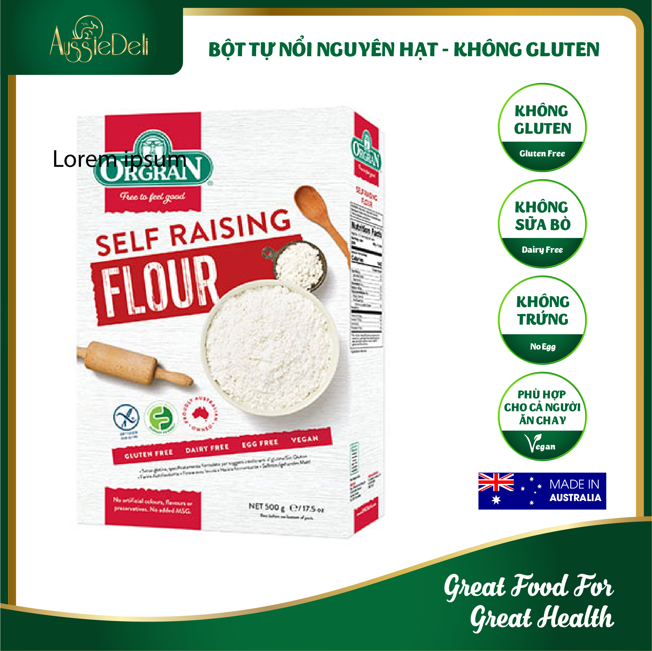 Bột nổi làm bánh không gluten orgran - gluten free self raising flour - ảnh sản phẩm 1