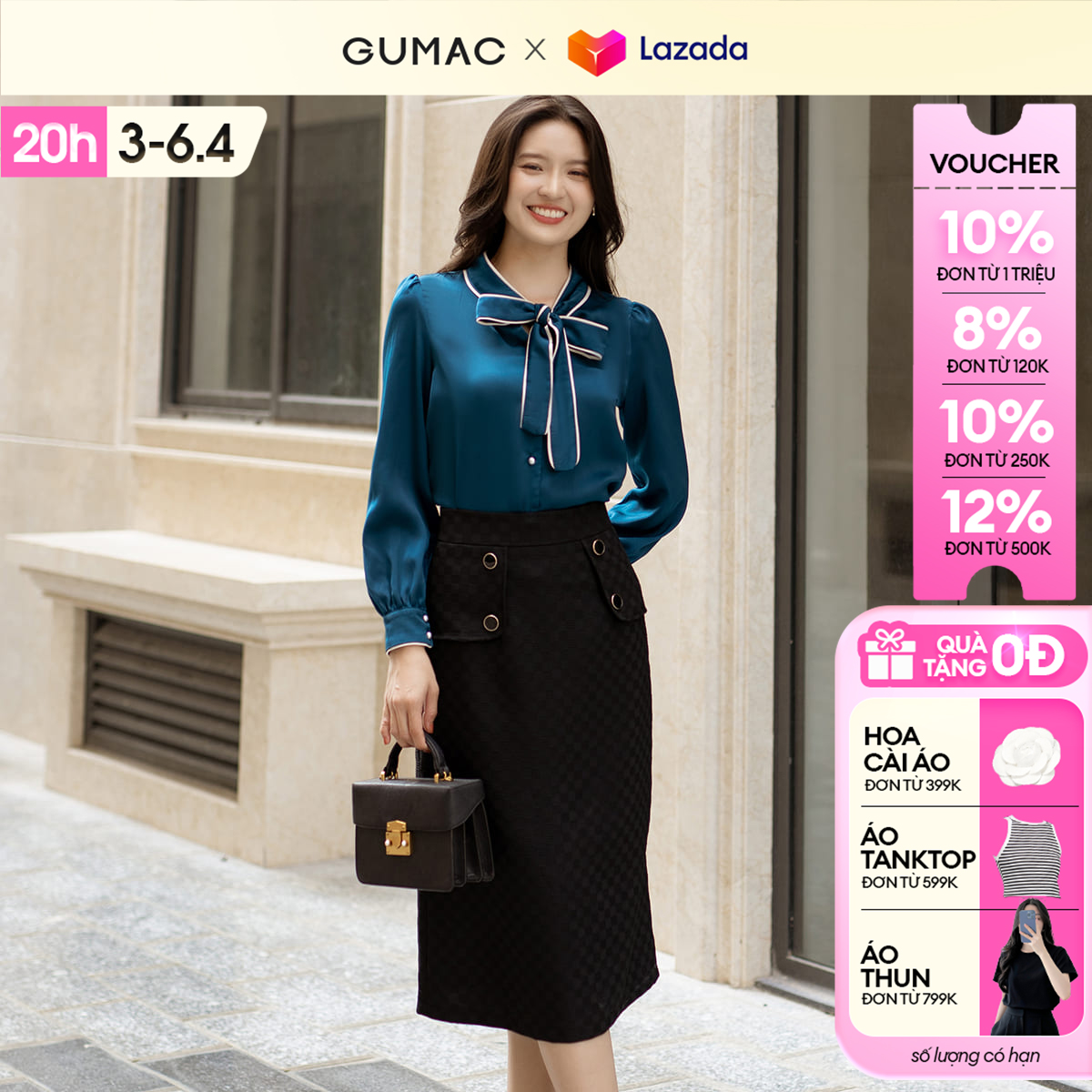 [25 - 29.6 |Voucher 10-14%] Chân váy nữ phối tà GUMAC VD05002 - VD12015