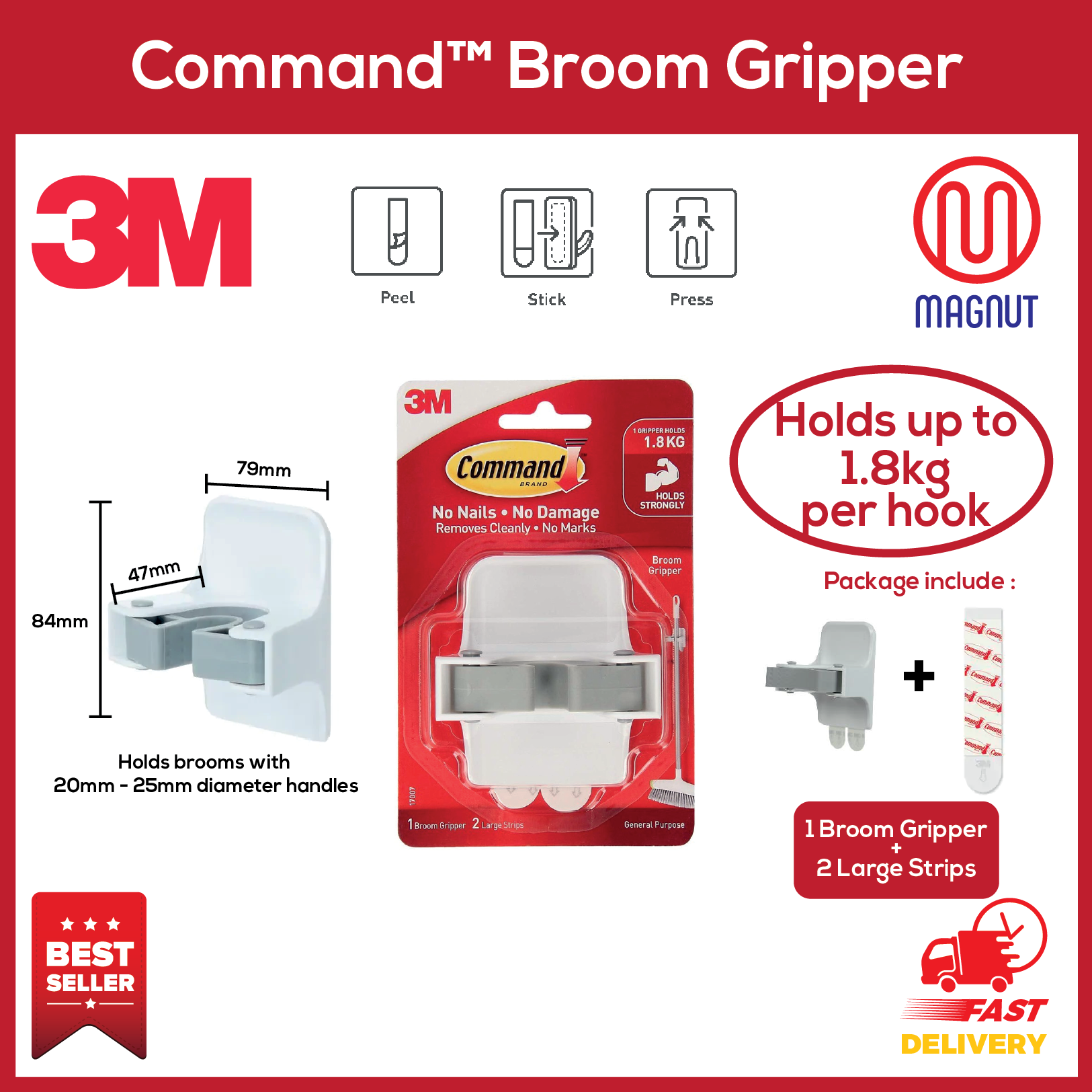 3M Command™ Broom Gripper / Wall Mounted Mop Holder with Strong
