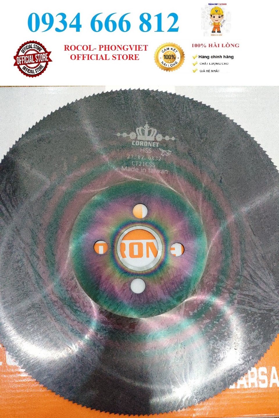 Lưỡi cưa thép gió cắt sắt,inox ko bavia HSS CORONET 275x1.6x32, 275x2.0x32 dùng cho máy cắt tua chậm 60-100v/phút có dung dịch làm mát