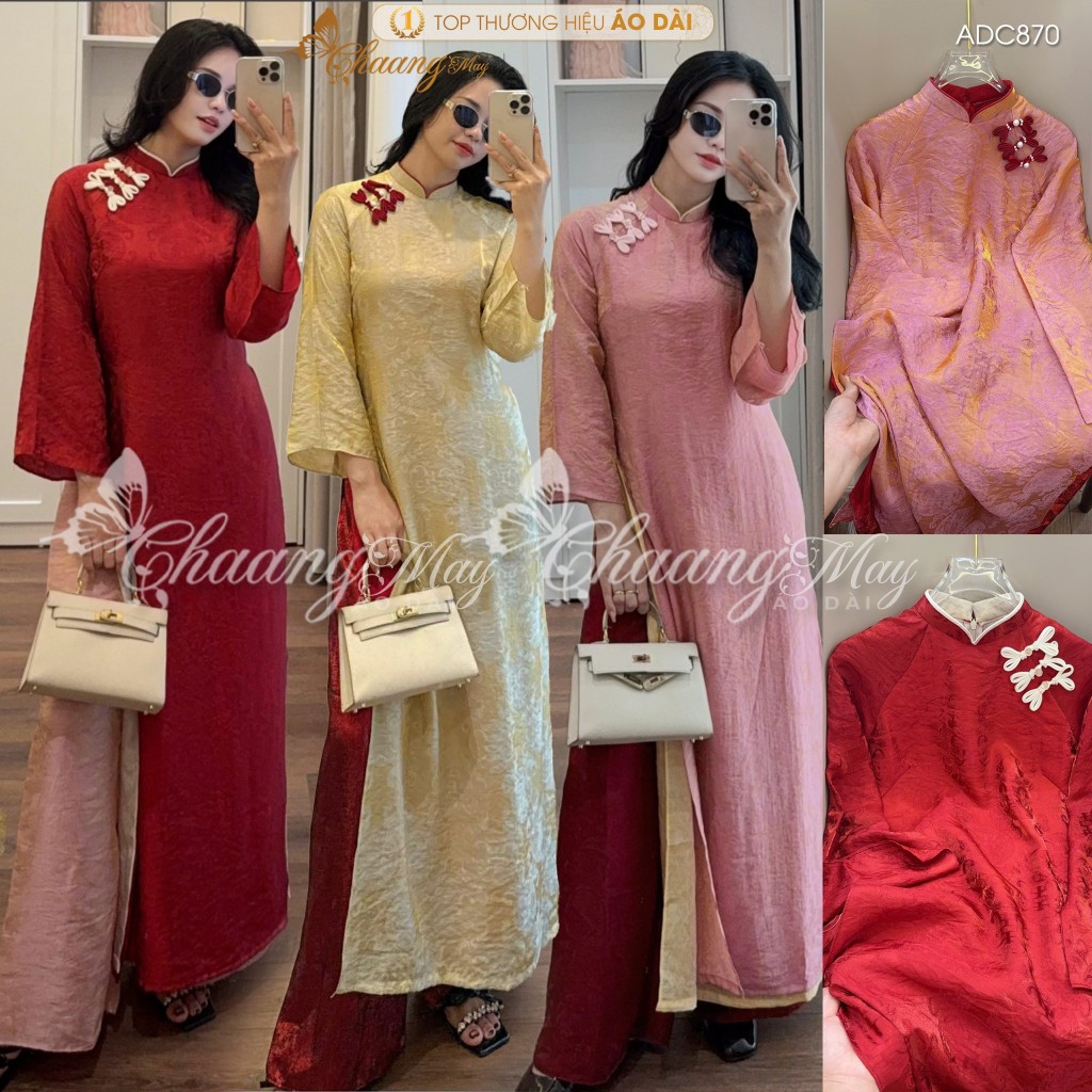 Áo dài cách tân nữ 4 tà lụa óng ánh kim The Tencel dáng suông xưa ADC870 may sẵn áo dài dự tiệc cưới hỏi lễ tết đẹp