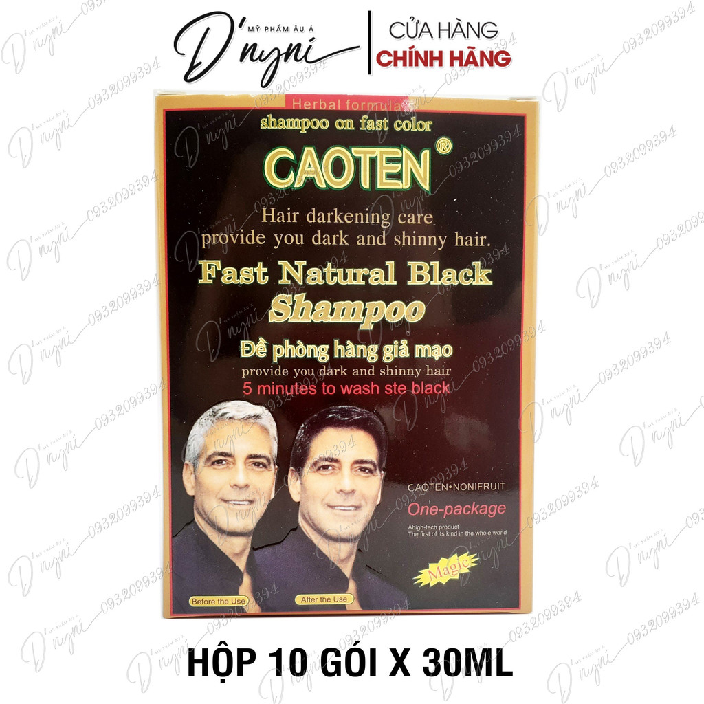 (HỘP 10 GÓI) Dầu Gội Nhuộm Đen Tóc CAOTEN 30ml Gội Là Đen
