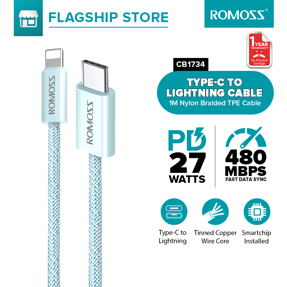 Romoss CB1723 Type C to Lightning Cable PD27W Fast Charging Lightning Cable for iPhone X 8 Plus 11 12 13 14 Pro Max Fast Charger Date Cablefor phone