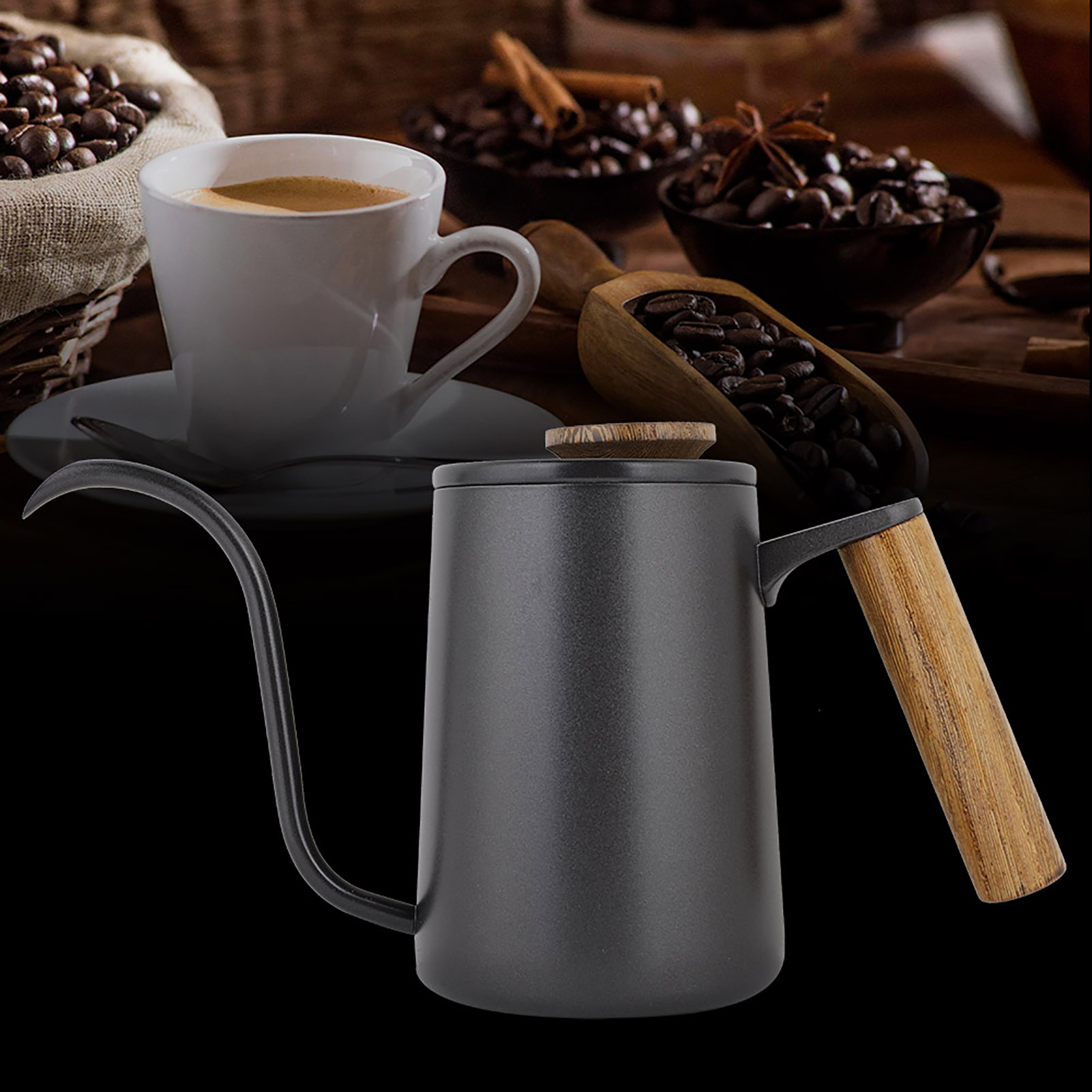 600ml Fashion Stainless Steel Handle Drip Coffee Pot Long Gooseneck Spout Kettle Coffee Pot Stainless Steel Coffee Pot Coffee Filter Fine Water Coffee Pot