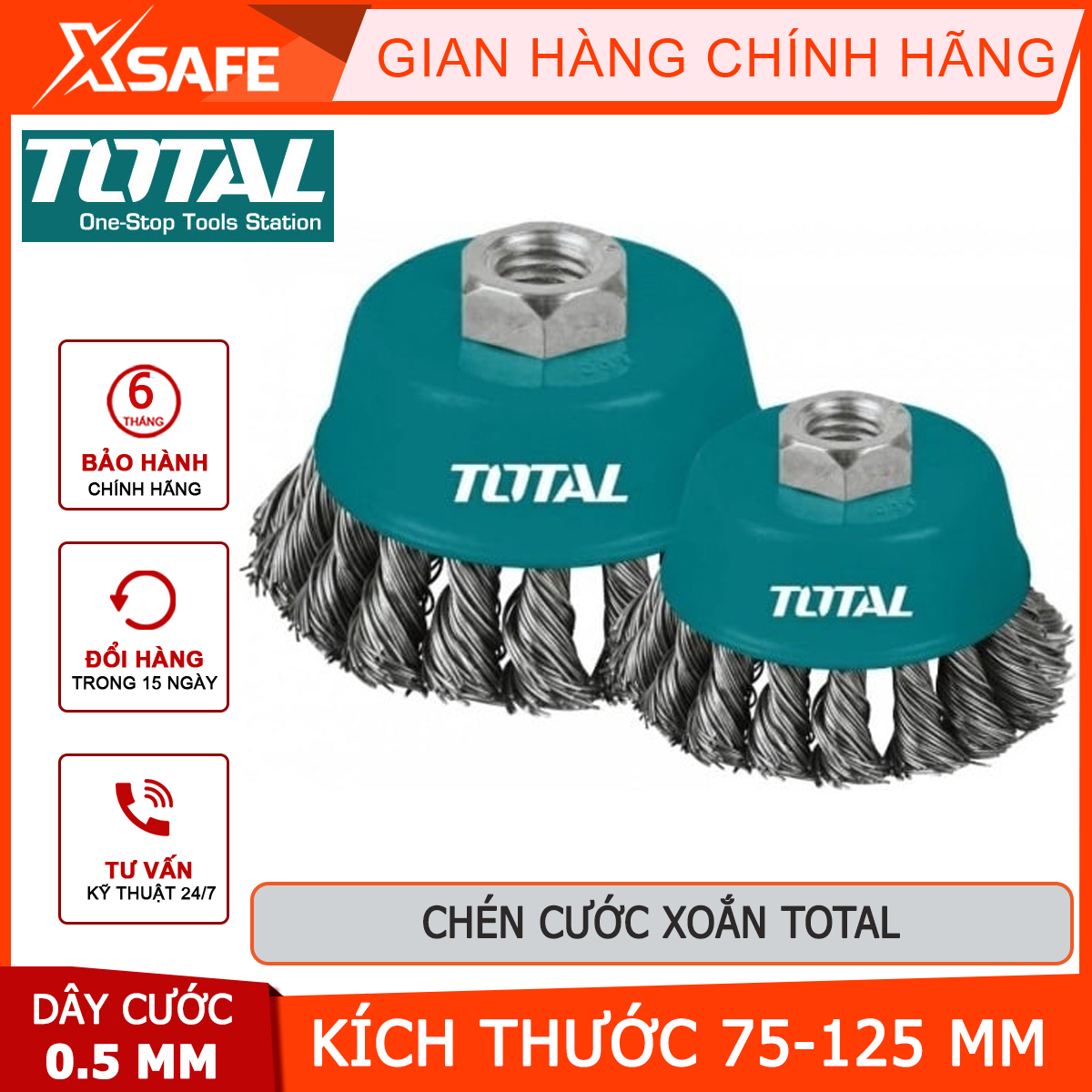 Chén cước thép xoắn total | chén cước thau xoắn kích thước 75125 mm chất liệu sợi đồng kích thước sợi 0.5mm
