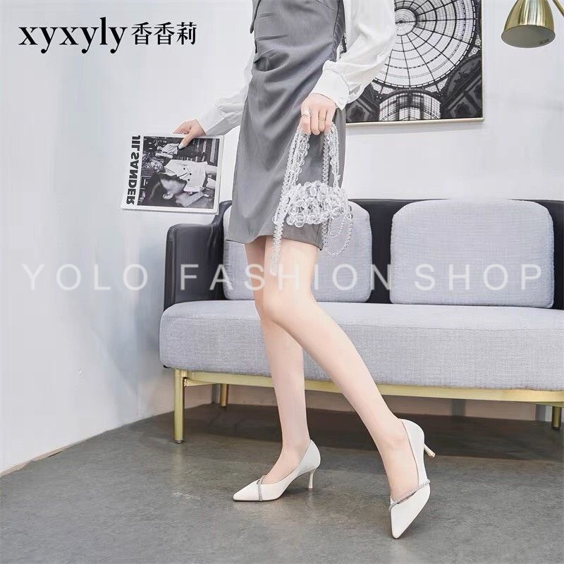 [FreeShip] Giày cao gót nữ 7p gót nhọn phối dây đá chéo dáng basic da mềm êm chân-TG4