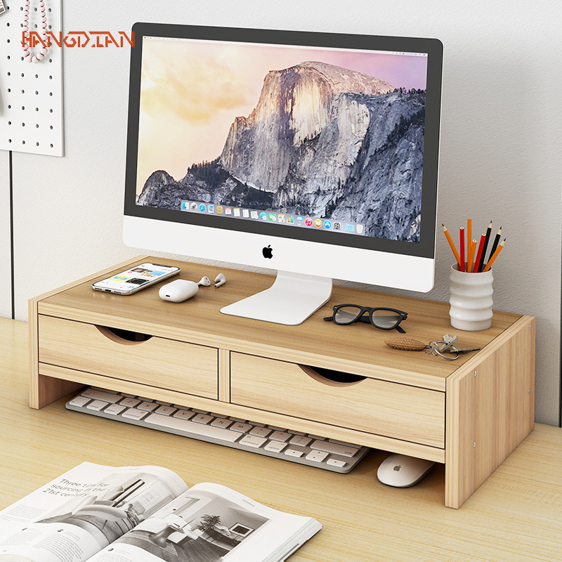 Desktop computer monitor elevated shelf laptop stand display base desk storage rack