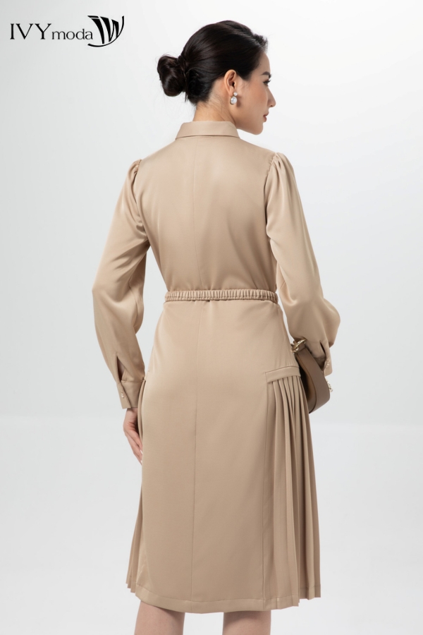 Đầm sơ mi phối (không kèm đai) IVY moda MS 48B9090