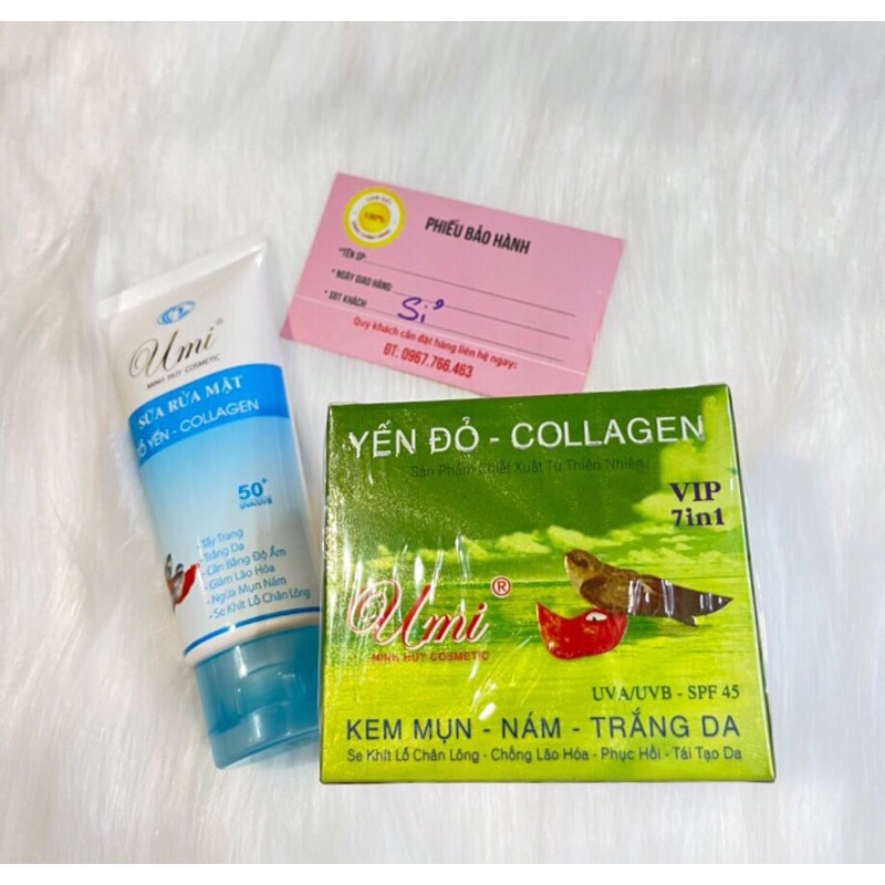 Bộ đôi kem umi yến đỏ mụn nám trắng da 25g và sữa rửa mặt