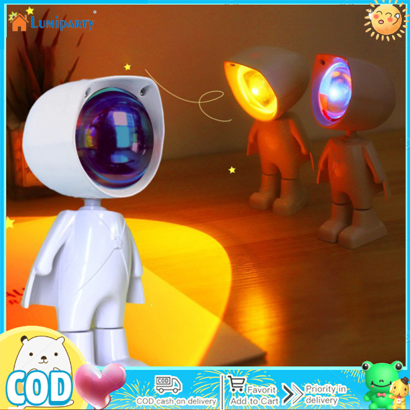 Astronaut Robot Projector Lamp Sunset Light 360 Degree Rotating Adjustable  Brightness Colorful Mini Night Light
