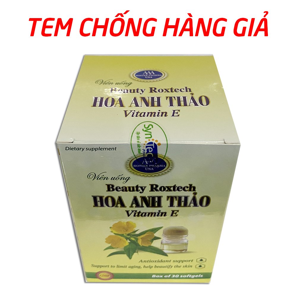 Viên uống dầu hoa anh thảo 1000mg, dầu hoa hồng, vitamin E giúp đẹp da, chống lão hóa da - Chai 30 viên dùng 1 tháng