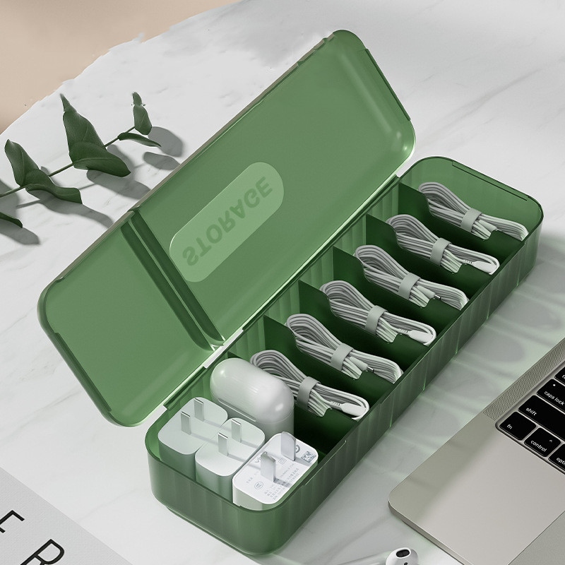 dt825 Desktop data cable storage box cord phone charger charging line sorting Partitioned with