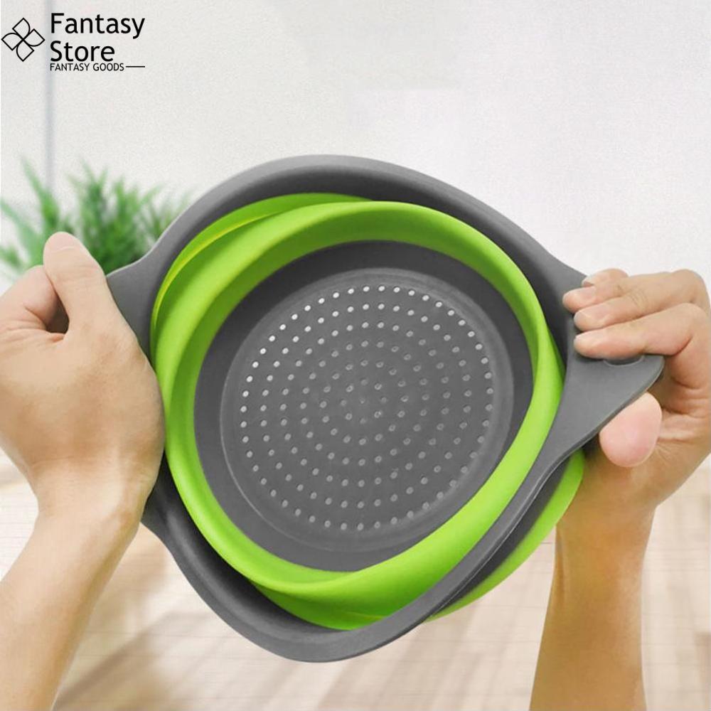 FG Collapsible Colander Silicone Folding Drain Basket Fruit Vegetable Washing Basket Foldable Strainer Kitchen Storage Tool