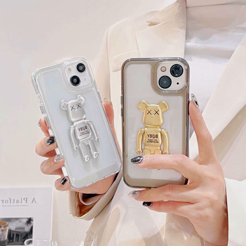 Ốp Lưng iPhone 12 Pro Max Dẻo Trong BearBrick Có Giá Đỡ