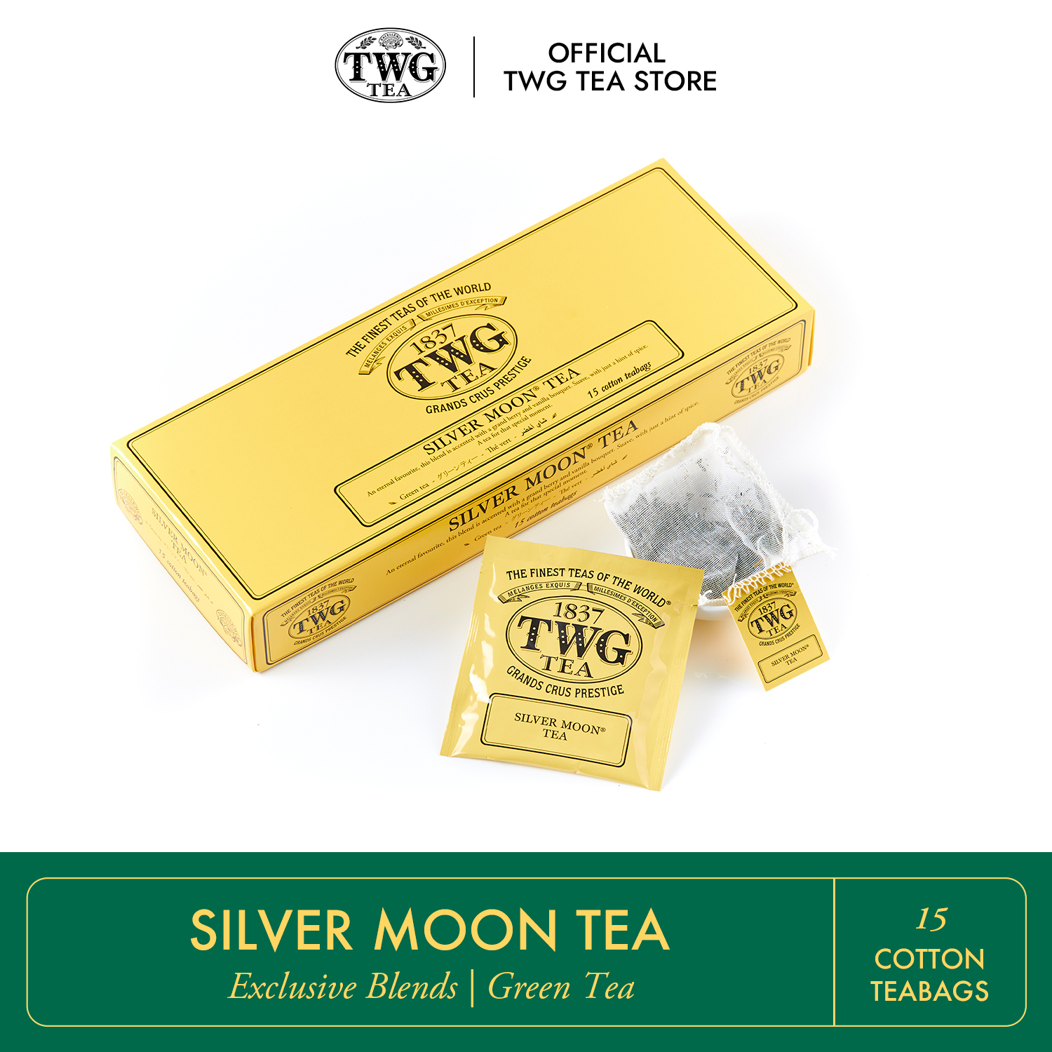 TWG Tea | Silver Moon Tea, Green Tea Blend in 15 Hand Sewn Cotton