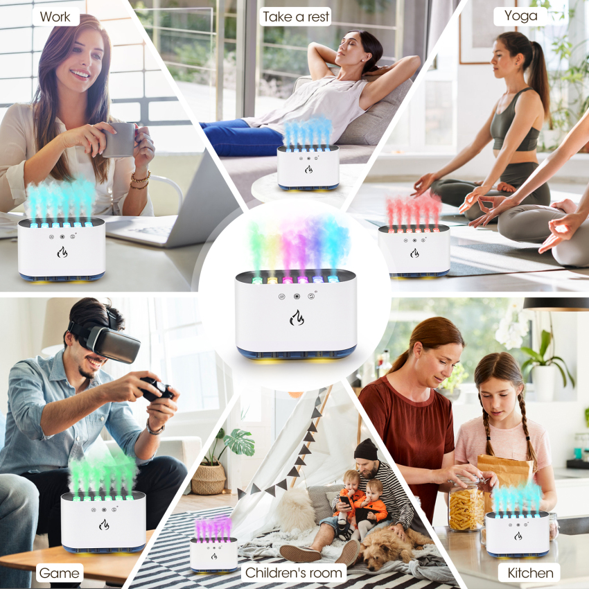 Flame Essential Oil Diffuser, 7 Colour Lights Aromatherapy Diffuser, 900ml Super Quiet Air Humidifier Waterless Auto-Off Night Light, Air Aroma Diffuser For Bedroom Office Travel Spa Home Decor