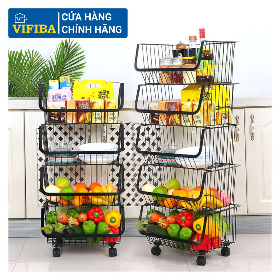 Kệ Nhà Bếp Xoay 360 Đa Năng VIFIBA Chính Hãng, Kệ Bếp Đựng Rau Củ Chất Liệu Thép Carbon Sơn Tĩnh Điện