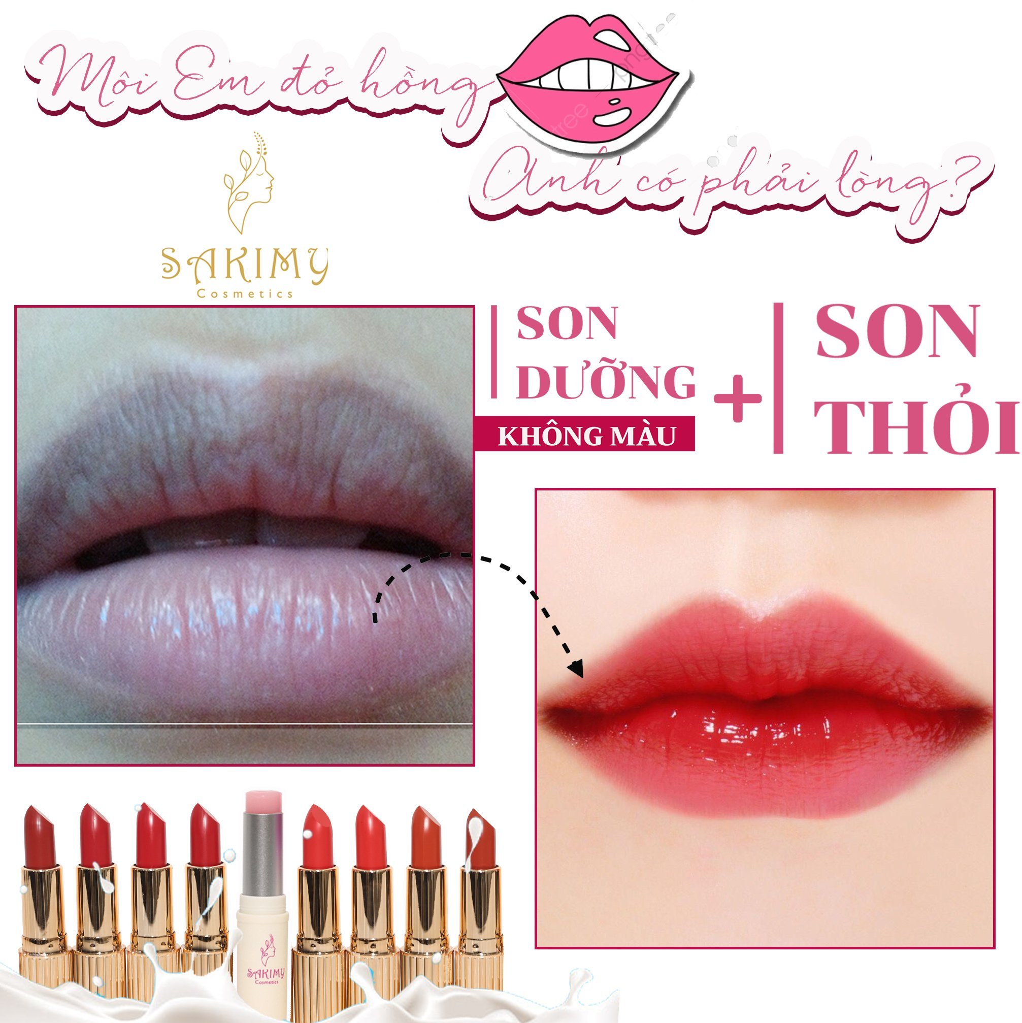 Sét Son Thỏi Siêu Lỳ + Son dưỡng mềm mịn môi Sakimy (hàng chính hãng)