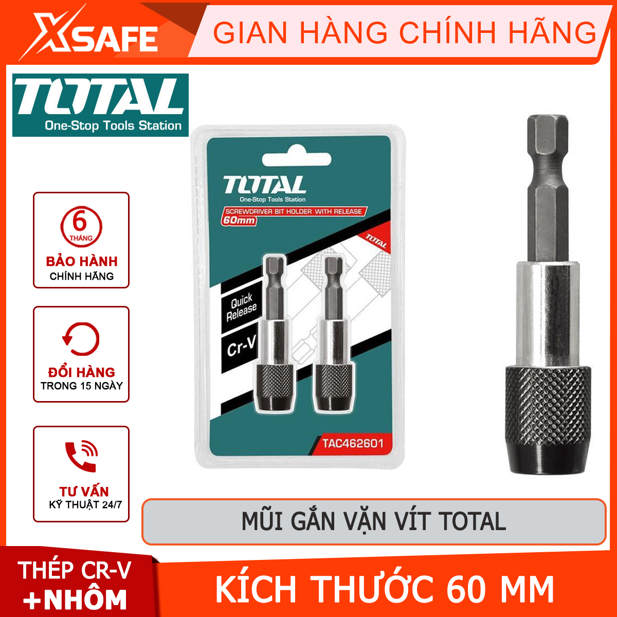 Mũi gắn vặn vít total tac462601 | bộ mũi gắn vít độ dài của mỗi mũi 60 mm kích thước 13 cm x 3 cm x 17 cm gắn vào mũi khoan 1 / 4 ” lắp ráp hay tháo mở các chi tiết