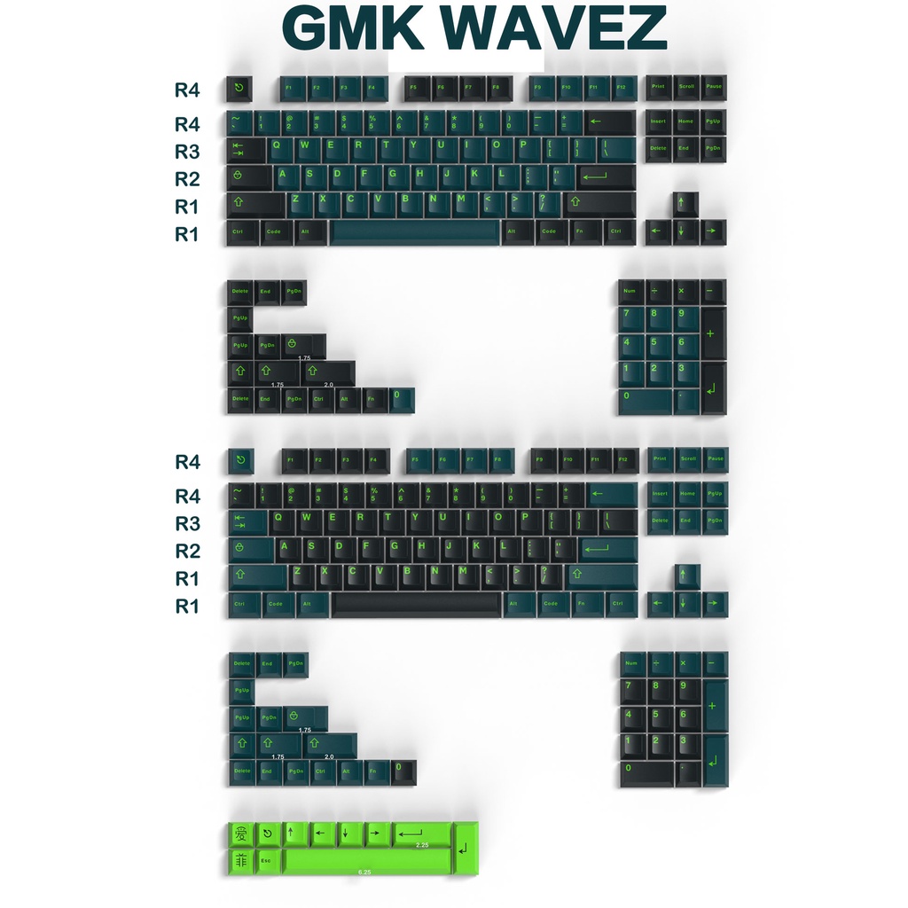 Gmk wavez keycaps cherry profile double shot abs font for mx switch mechanical keyboard