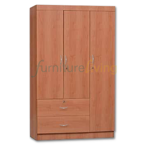 Furniture Living 3 Door Solid Plywood Wardrobe with NEW Soft Close Door Addon Mirror (Cherry