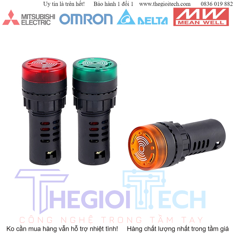 Đèn Báo Còi Phi 22mm AD16-22SM Đèn LED Có Còi 220V