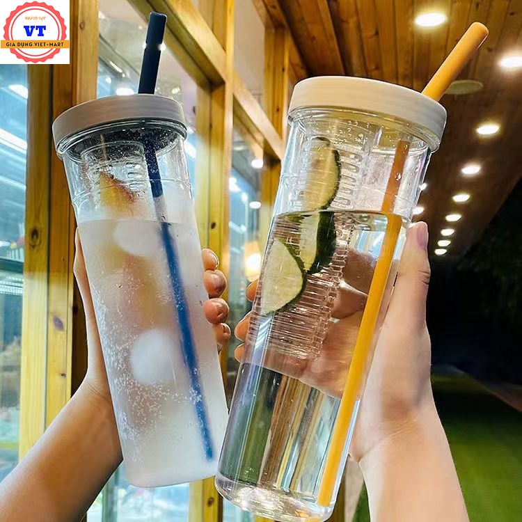 Bình đựng nước 2L dễ thương chia vạch báo giờ nhắc uống nước  tặng Sticker bình nước 2lit có ống hút tiện lợi BẢO HÀNH 1 NĂM