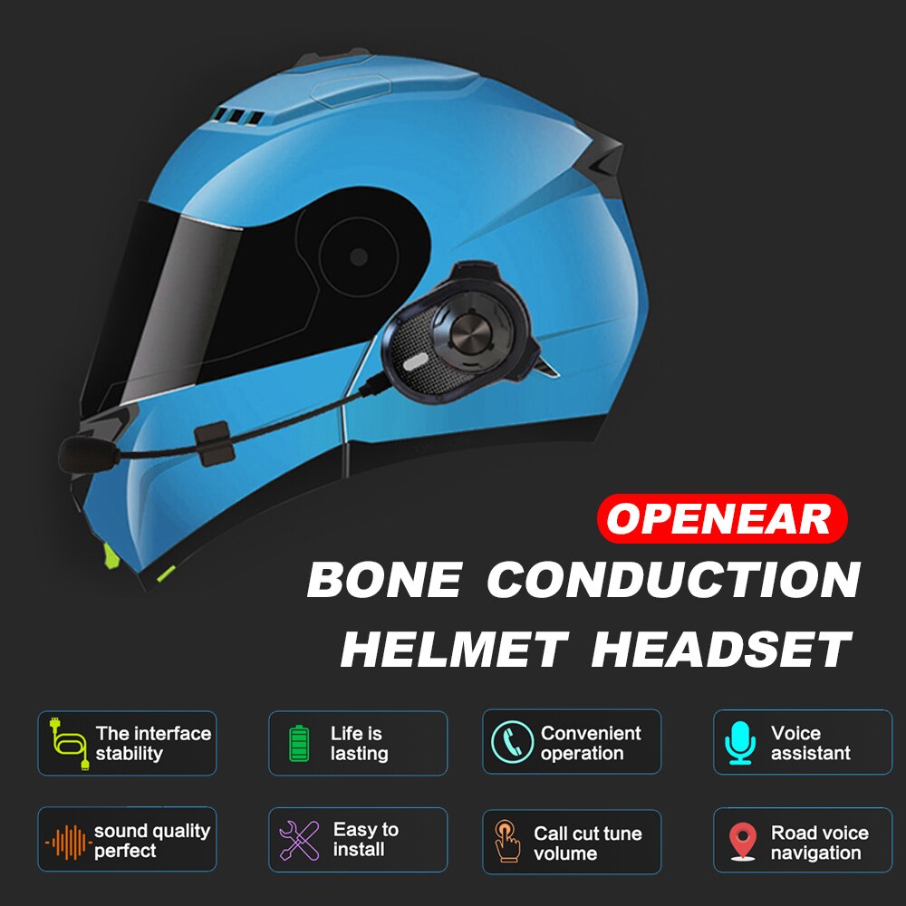 OPENEAR T60 Motorcycle Helmet Bluetooth Headset Bone Conduction Wireless Headphone Earphone With Microphone Helmet Speaker