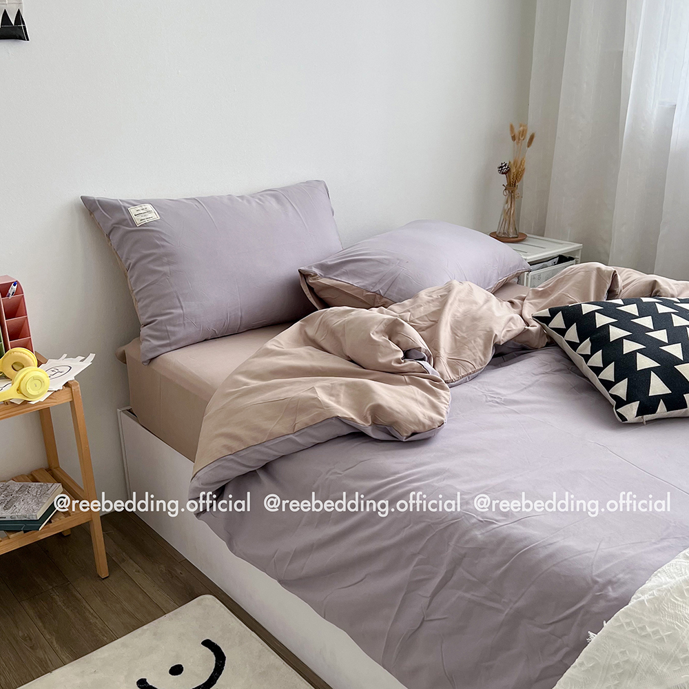 Bộ chăn ga gối cotton tc ree bedding tím beige đủ size giường nệm ctc148