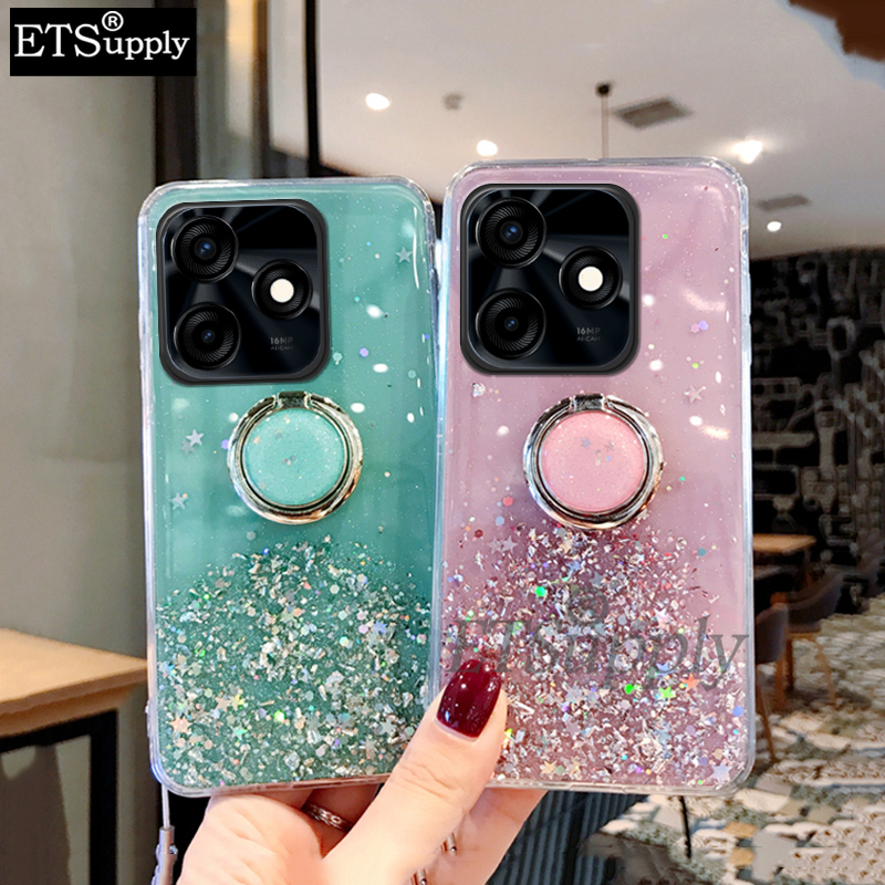 Phone case Tecno Spark 10 Pro 10C Shiny Ring Glitter Soft Transparent Holder Stand Back Cover with ring Stars Moon Girls Back cover Tecno Spark 10C 10Pro Case. 