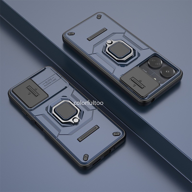 Áo giáp Ốp chống sốc cho Xiaomi Redmi 13C 13 C C13 redmi13c 4G 2023 đẩy kéo trượt camera cứng bảo vệ viền nâng PC Vỏ điện thoại chống mùa thu đứng giá đỡ xô bìa sau