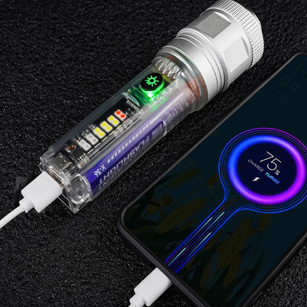 1800mAh Mini LED Flashlight Type-C Solar Rechargeable 200LM Multifunctional Torch Camping Lantern Floodlight