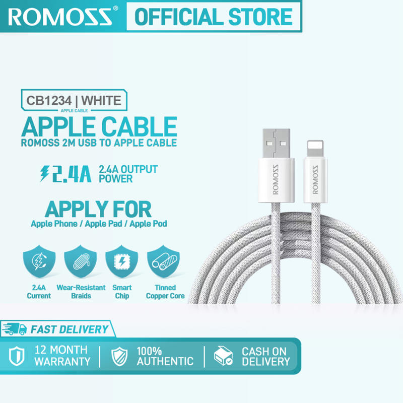 ROMOSS CB1234 12W (2.4A Max) Charging Cable 2M Fast Cord 480mbps Date Cables