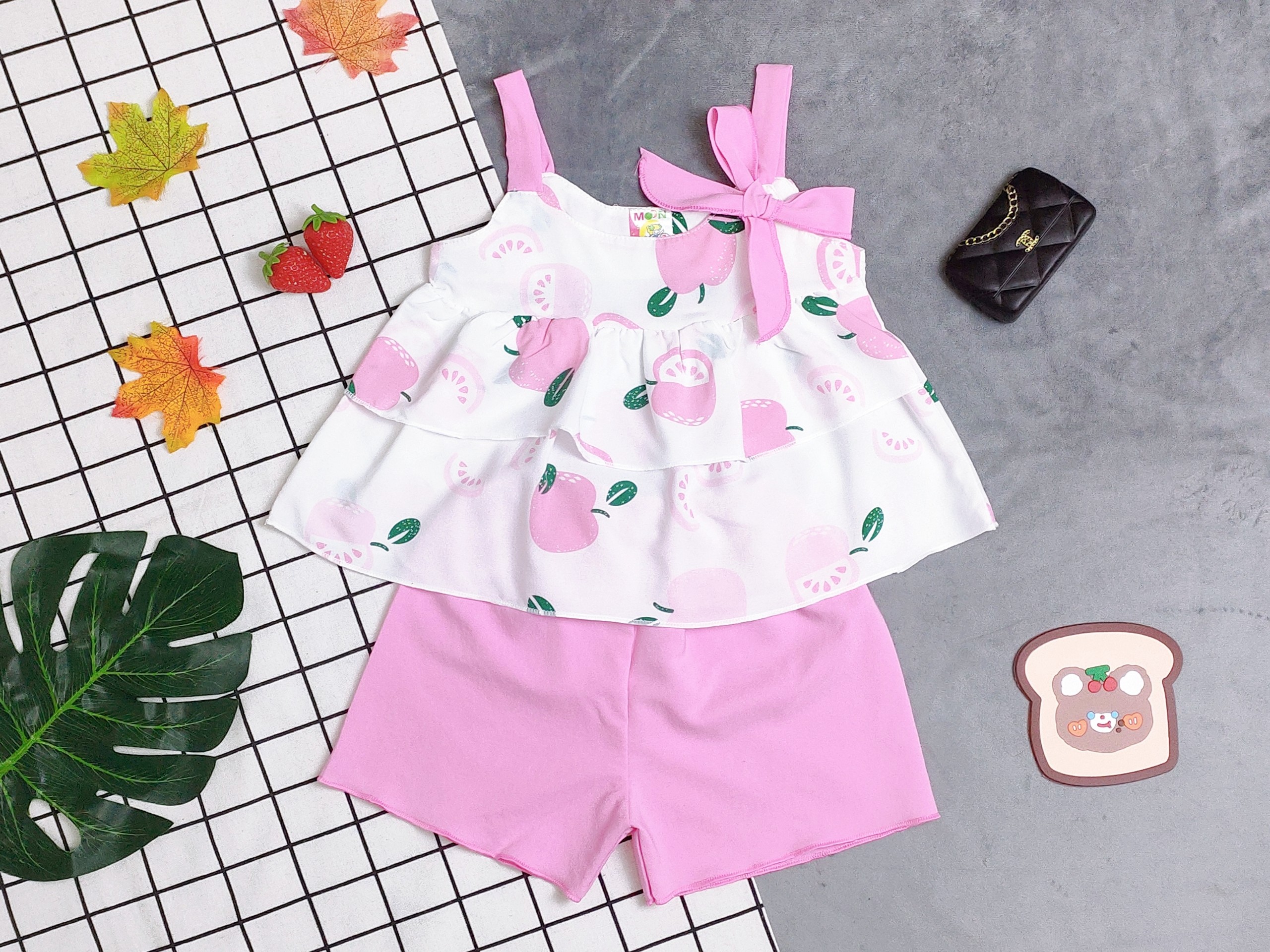 Bộ Lụa Tầng Phối Nơ Bé (6-18kg) (giao màu ngẫu nhiên)