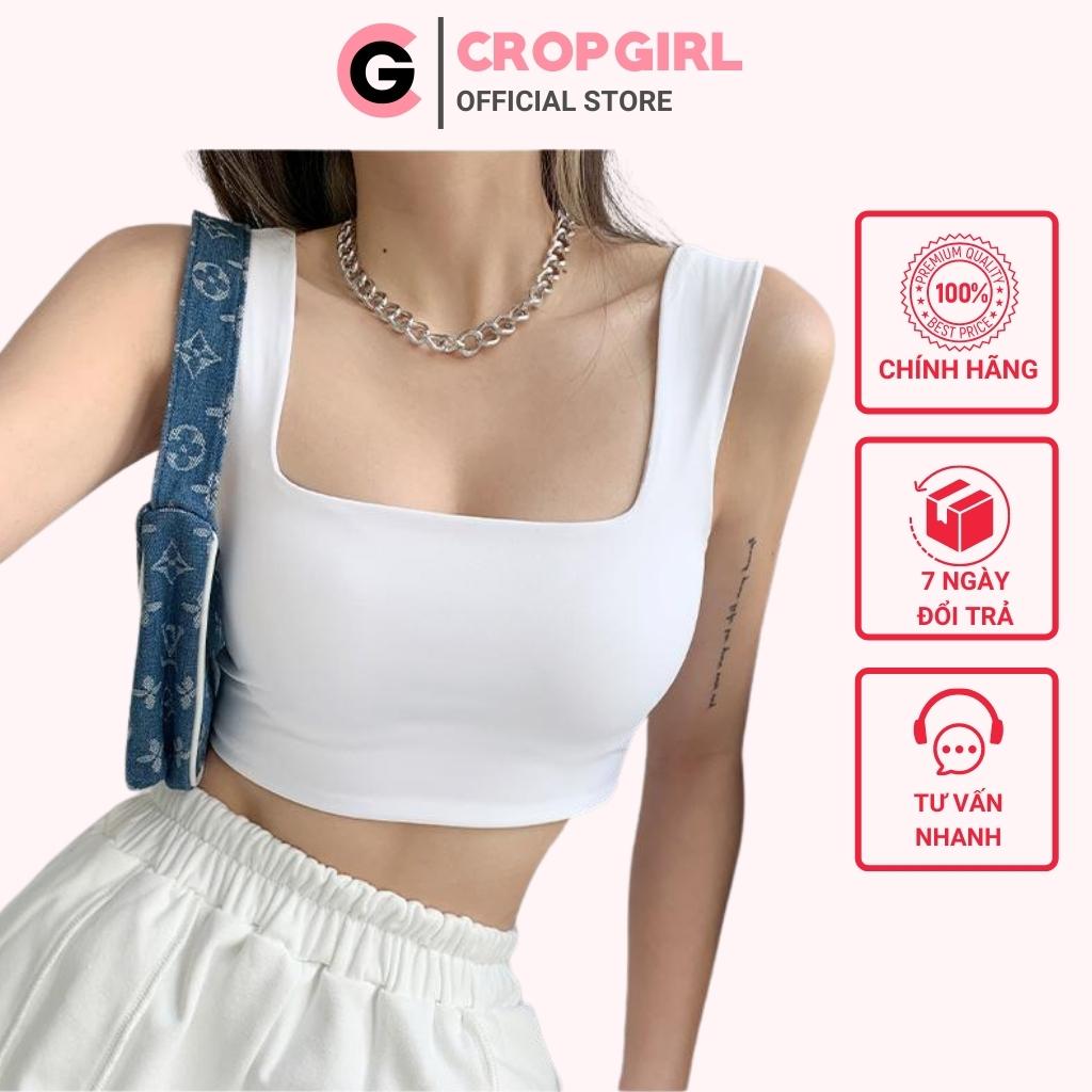 Áo 2 dây bản to nữ cổ vuông CROPGIRL Áo croptop hai dây ôm body may 2 lớp vải cotton dày dặn co giản tốt 2D5