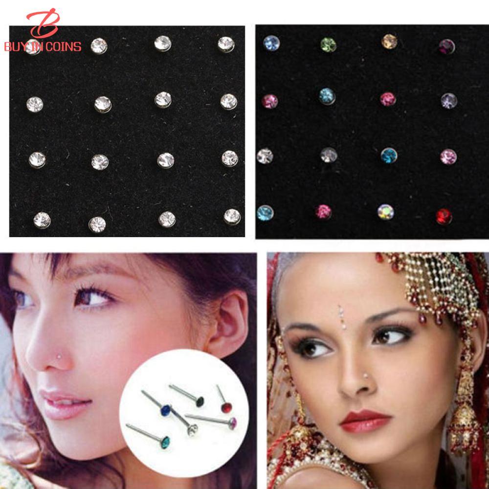 60 Pcs Pha Lê Rhinestone Khuyên Mũi Miếng Gắn Hình Xương Xỏ Khuyên Đồ Trang Sức