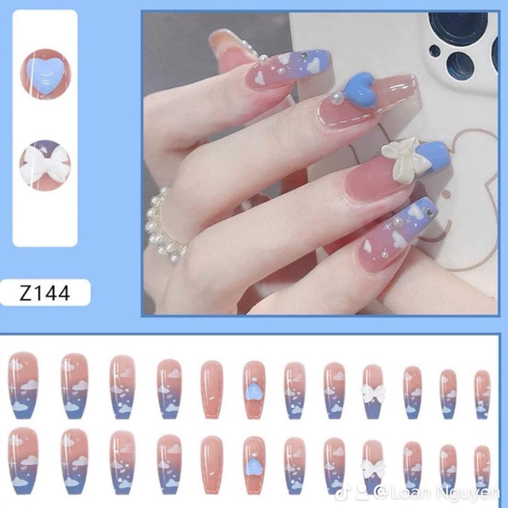 Set 24 móng tay giả đính nơ thiết kế dễ thương