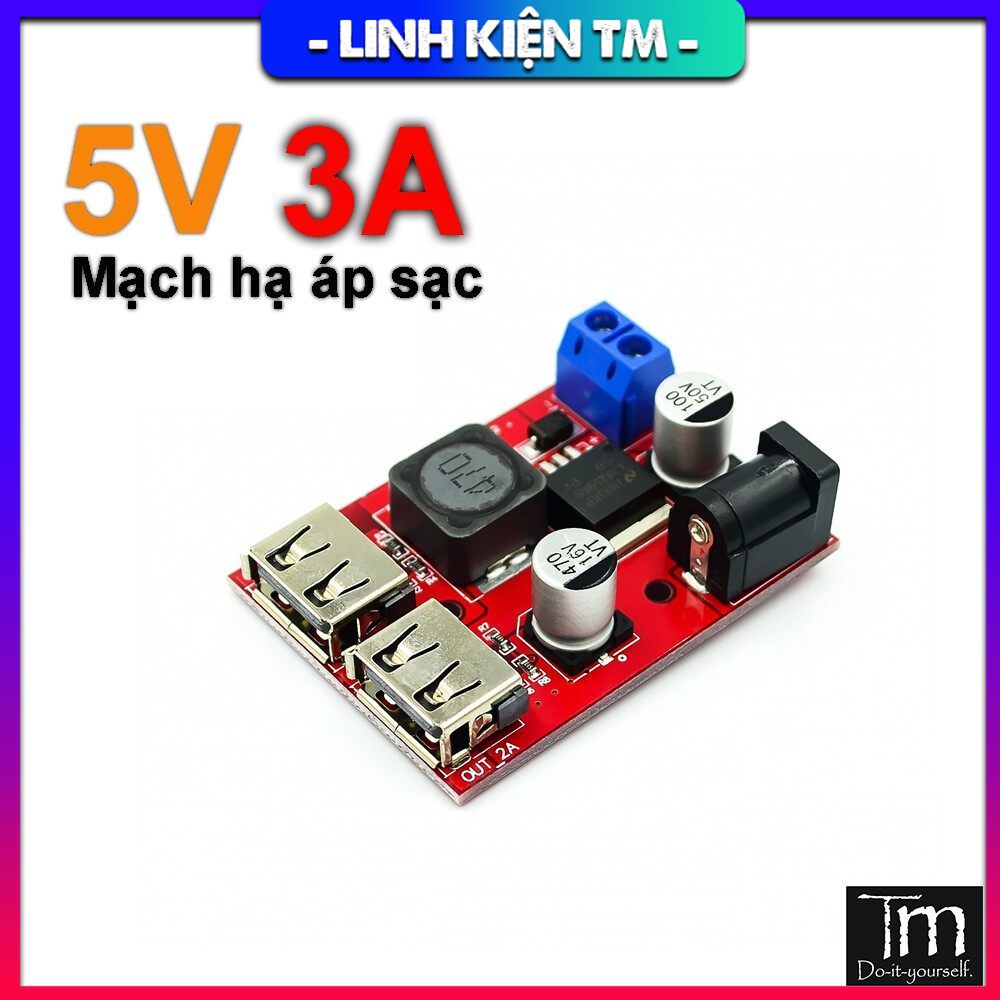 Mạch hạ áp sạc 2 cổng usb đầu vào 9-24v 3a