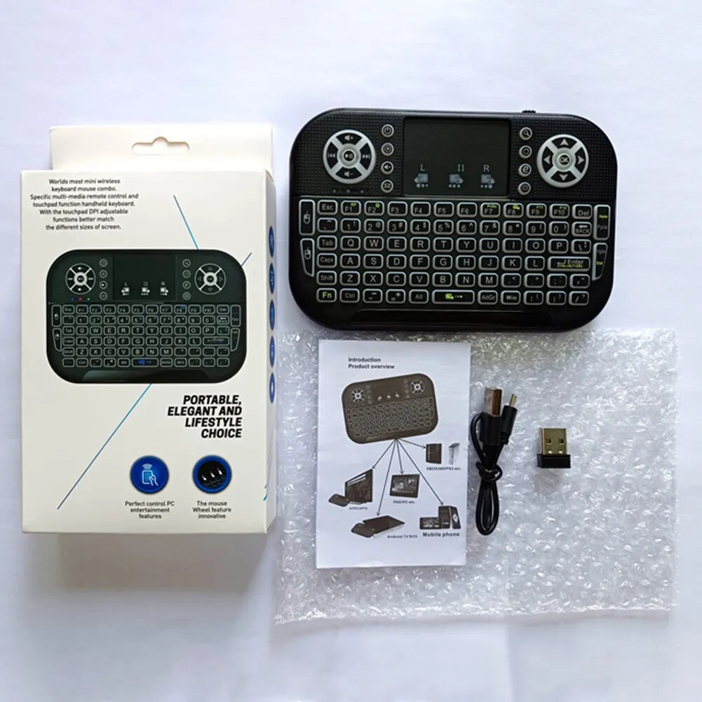 Jomaa Mini 2.4G Bàn phím không dây đèn nền bàn phím bluetooth với bàn di chuột bàn phím bluetooth cho máy tính để bàn Bộ giải mã TV thông minh