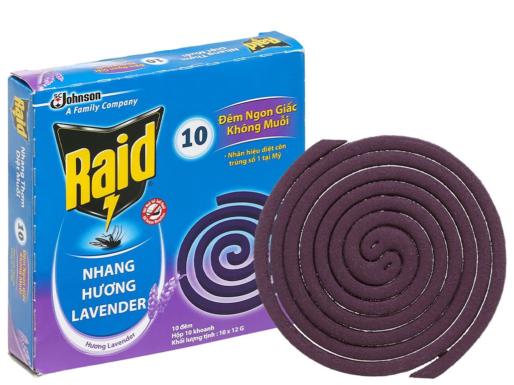 Nhang Thơm Đuổi Muỗi RAID Hương Lavender ( 1 Hộp 10 Khoanh)