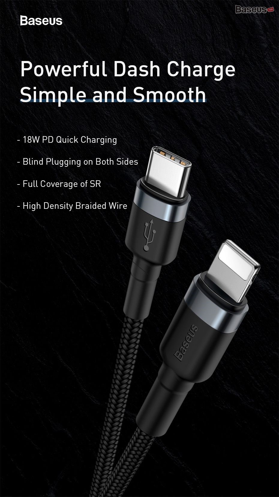Cáp sạc nhanh Type C to Lightning Baseus Cafule PD 18W ( Type-C to Lightning Power Delivery Quick Charge & Data Cable ) - MTtech