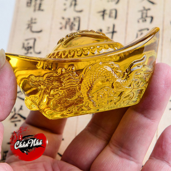 Thỏi vàng chiêu lộc chiêu tài thủy tinh 10cm
