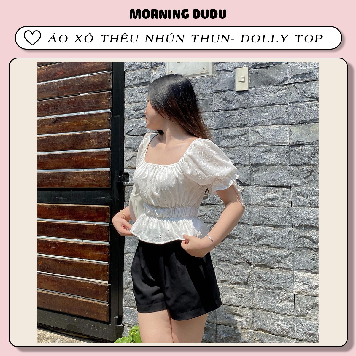 (morningdudu) Áo Kiểu Xô Thêu Nhún Thun- Dolly Top