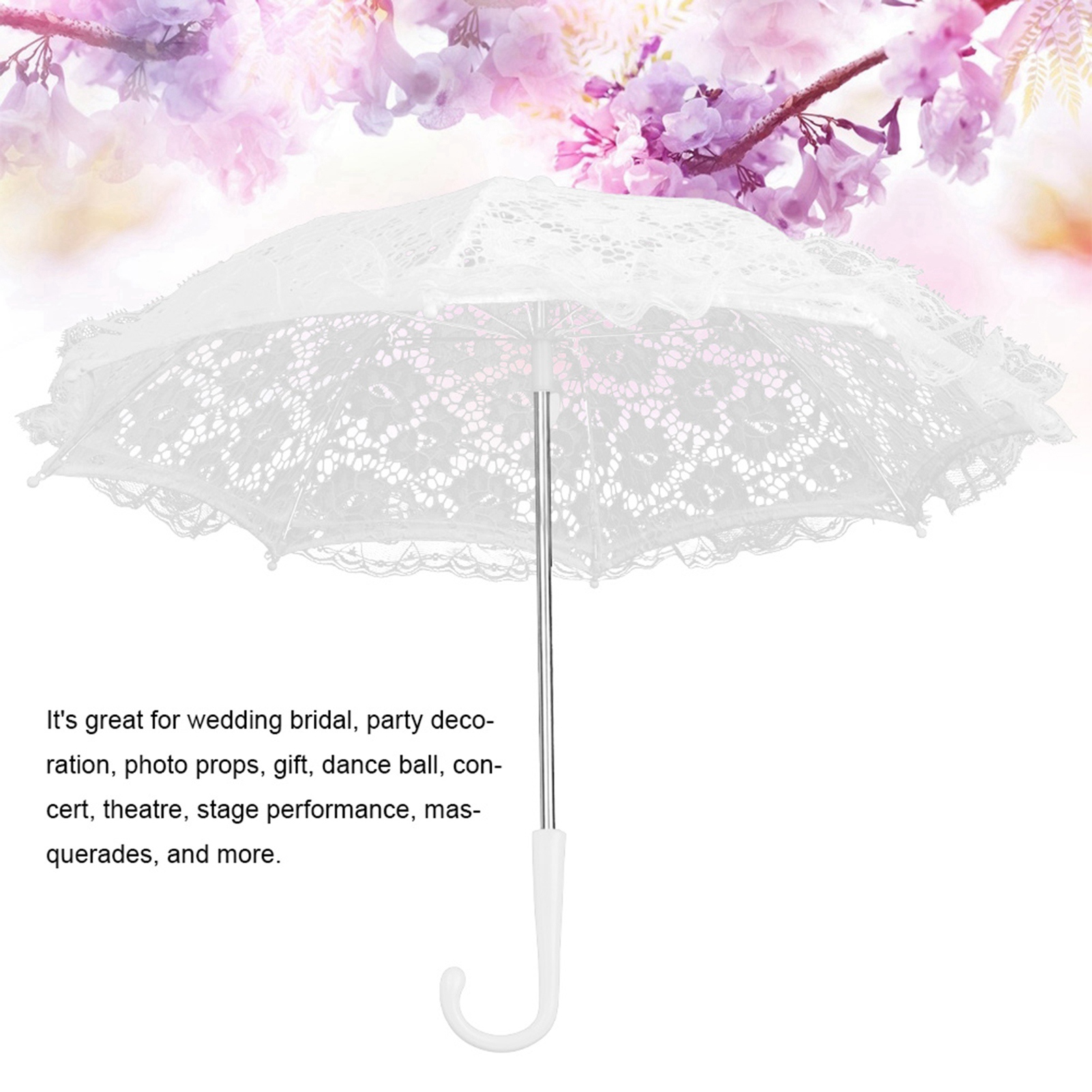 Phụ kiện trang trí ô dù ren hoa Irfora Craft dành cho trẻ em biểu diễn – Ô ở giữa và sườn bằng thép không gỉ màu tẩy trắng (51239 màu trắng)
