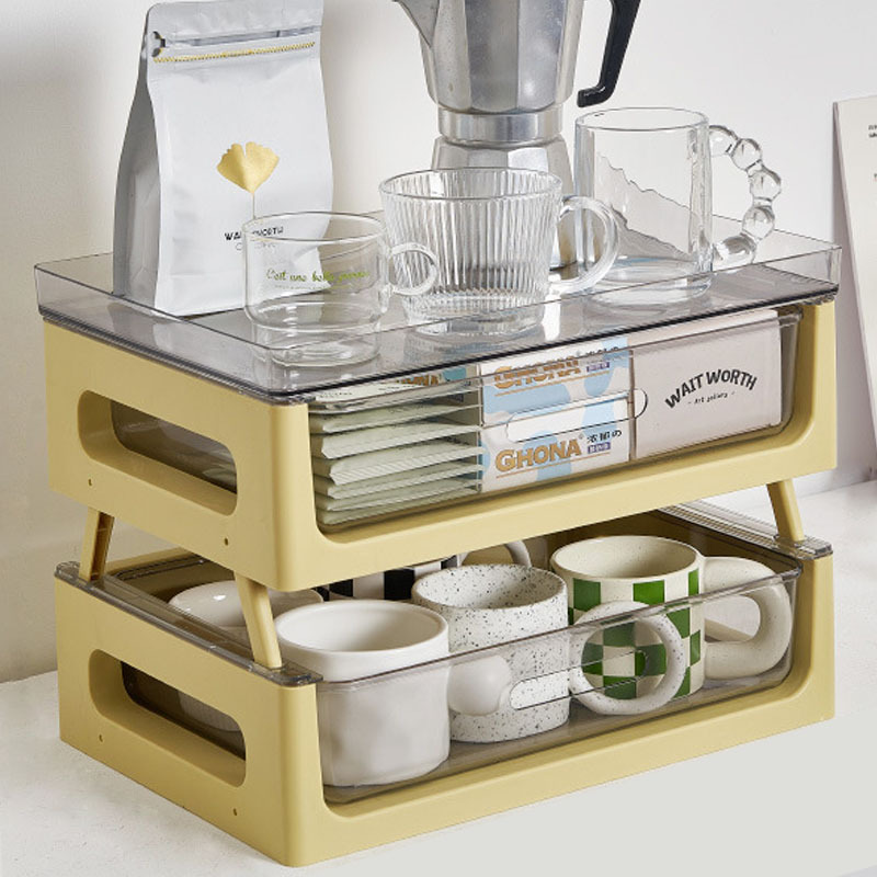 Stackable double-layer water cup storage rack, ins-style tabletop tea bag shelf, drawer-type capsule coffee storage shelf